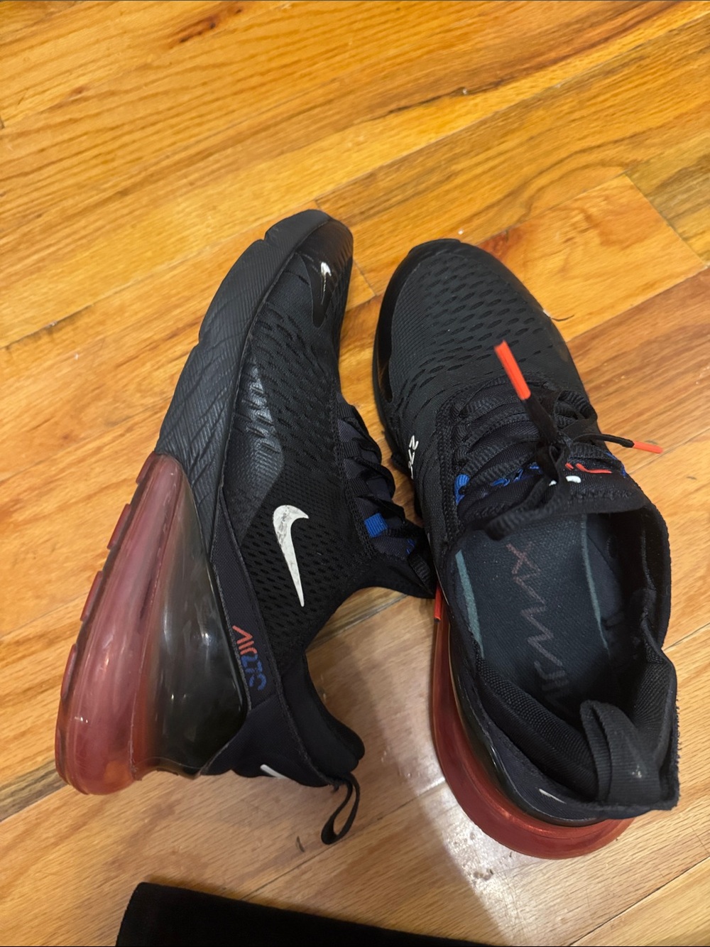 Nike Men's Black Sneakers with Red Air Heel and White Swoosh